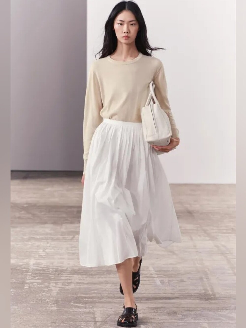 ZARA ZW Collection White Cotton Flared Midi Skirt Size M